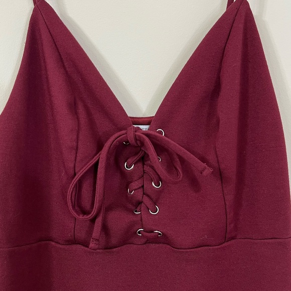 Urban Outfitters Ponte Lace Up Mini Dress in Burgundy - Picture 4 of 8